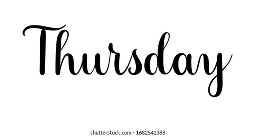 Jueves manuscrito. Elemento de texto vectorial aislado en fondo blanco. Inscripción dibujada a mano en estilo caligrafía. 
