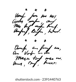 Carrera manuscrita de tinta ilegible, doodle lenguaje ficticio ilegible aislado en fondo blanco. Pluma vintage escrita.