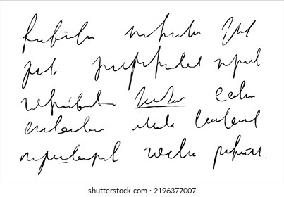 Handwritten Unreadable text. Abstract illegible handwriting of fictional language. Incomprehensible letters. Black old vintage text written with pen