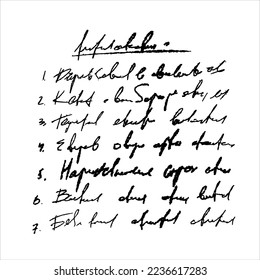 Handwritten Unreadable text. Abstract illegible handwriting of fictional language. Incomprehensible letters. Black old vintage text written with pen