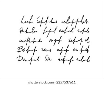 Handwritten Unreadable text. Abstract illegible handwriting of fictional language. Black old vintage text written with pen. Incomprehensible letters