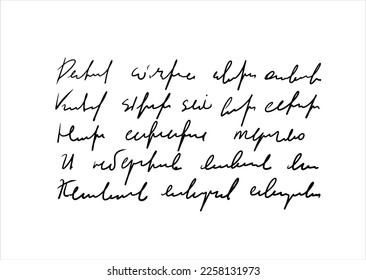 Texto manuscrito ilegible. Resumen de escritura manuscrita ilegible de lenguaje ficticio. Texto antiguo y negro escrito con lápiz. Cartas incomprensibles