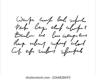 Handwritten Unreadable text. Abstract illegible handwriting of fictional language. Black old vintage text written with pen. Incomprehensible letters