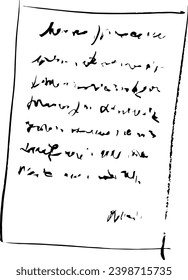 Handwritten Unreadable text. Abstract illegible handwriting of fictional language. Incomprehensible letters. Black old vintage text written with pen