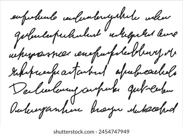 Handwritten Unreadable text. Abstract illegible handwriting of fictional language. Incomprehensible letters. Black old vintage text written with pen