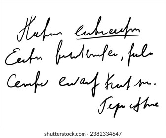 Handwritten Unreadable text. Black old vintage written text .Abstract illegible handwriting of fictional language. Incomprehensible letters