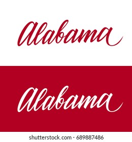 Handwritten U.S. state name Alabama. Calligraphic element for your design. Vector illustration.