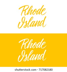 Handwritten U.S. state name Rhode Island. Calligraphic element for your design. Vector illustration.