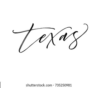 Handwritten U.S. state name Texas. Ink illustration. Modern brush calligraphy. Isolated on white background.