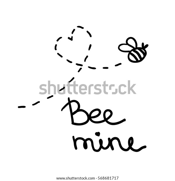 ハチのアイコン 白黒のラインアートを持つ手書きのバレンタインデーの文字 蜂の巣 のベクター画像素材 ロイヤリティフリー