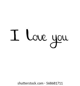 Handwritten Valentine's day lettering I Love You, black and white line art