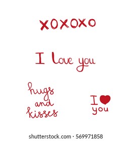 Handwritten Valentine's day lettering set, black and white line art