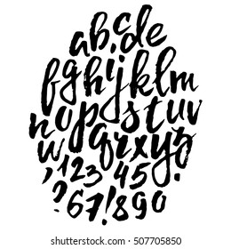 Handwritten vector alphabet. Grunge texture. Modern hand drawn alphabet written with brush pen. ABC poster. Calligraphic alphabet poster. Letters composition