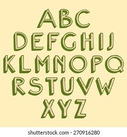 Handwritten vector alphabet made in retro style. Vector collection of hand drawn colorful letters. Art deco font style.