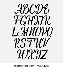 Handwritten vector aphabet. Hand drawn lettering font. Brush script calligraphy cursive type