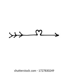 flecha vectorial manuscrita con corazón sobre fondo blanco