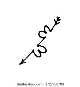 handwritten vector arrow with two hearts for valentines day on a white background