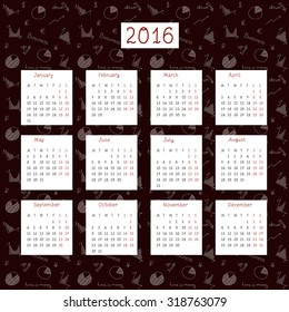 Hand-written vector calendar 2016 with business planning doodles elements on a chalk-board.