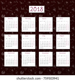 Hand-written vector calendar 2018 with business planning doodles elements on a chalk-board.
