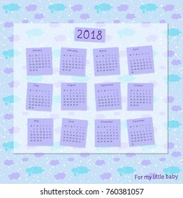 Hand-written vector calendar 2018 with hand drawn sleeping sheep pattern.