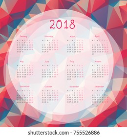 Hand-written vector calendar 2018 with modern triangles and circles.