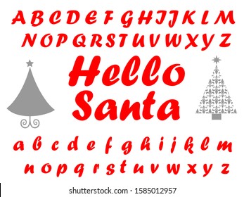 Handwritten vector calligraphic alphabet letters named Hello Santa