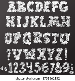 Handwritten vector chalked alphabet. Imitation texture of chalk. Modern hand drawn bold font. Vector illustration.