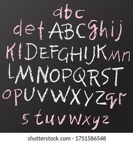 Handwritten vector chalked alphabet. Imitation texture of chalk. Modern hand drawn alphabet. Isolated letters.