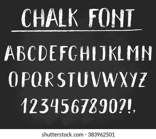 Handwritten vector chalked alphabet. Imitation texture of chalk. Modern hand drawn alphabet. Isolated letters. 