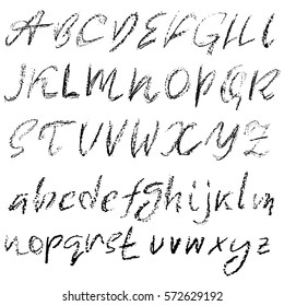 Handwritten vector chalked alphabet. Imitation texture of chalk. Modern hand drawn alphabet. Isolated letters.