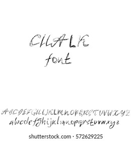 Handwritten vector chalked alphabet. Imitation texture of chalk. Modern hand drawn alphabet. Isolated letters.