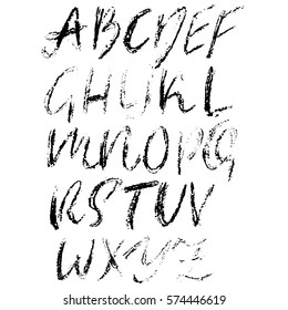 Handwritten vector chalked alphabet. Imitation texture of chalk. Modern hand drawn alphabet. Isolated letters