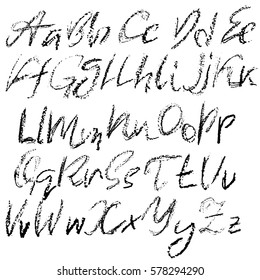 Handwritten vector chalked alphabet. Imitation texture of chalk. Modern hand drawn alphabet. Isolated letters