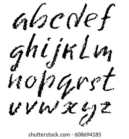 Handwritten vector chalked alphabet. Imitation texture of chalk. Modern hand drawn alphabet. Isolated letters. Vector illustration