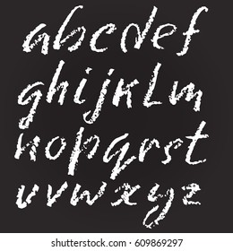 Handwritten vector chalked alphabet. Imitation texture of chalk. Modern hand drawn alphabet. Isolated letters. Vector illustration