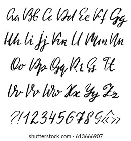 Handwritten vector chalked alphabet. Imitation texture of chalk. Modern hand drawn alphabet. Isolated letters. Vector illustration