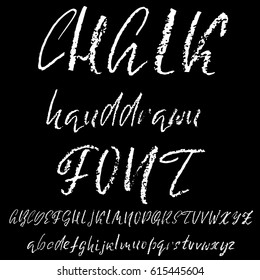 Handwritten vector chalked alphabet. Imitation texture of chalk. Modern hand drawn alphabet. Isolated letters. Vector illustration