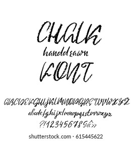 Handwritten vector chalked alphabet. Imitation texture of chalk. Modern hand drawn alphabet. Isolated letters. Vector illustration