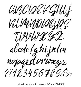 Handwritten vector chalked alphabet. Imitation texture of chalk. Modern hand drawn alphabet. Isolated letters. Vector illustration.