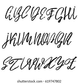 Handwritten vector chalked alphabet. Imitation texture of chalk. Modern hand drawn alphabet. Isolated letters. Vector illustration.