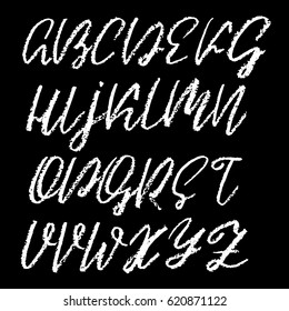 Handwritten vector chalked alphabet. Imitation texture of chalk. Modern hand drawn alphabet. Isolated letters. Vector illustration