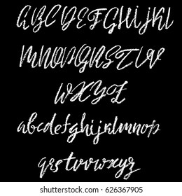 Handwritten vector chalked alphabet. Imitation texture of chalk. Modern hand drawn alphabet. Isolated letters. Vector illustration