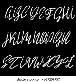 Handwritten vector chalked alphabet. Imitation texture of chalk. Modern hand drawn alphabet. Isolated letters. Vector illustration