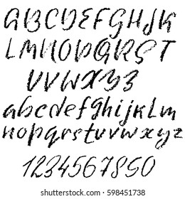 Handwritten vector chalked font. Imitation texture of chalk. Modern hand drawn alphabet. Isolated letters.