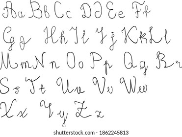 Handwritten vector font for lettering. Lowercase and uppercase letters of the English alphabet.