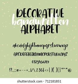 Handwritten vector font. Modern calligraphy aphabet. Lowercase, uppercase. Typography alphabet for your designs: logo, typeface, banner, card, wedding invitation.