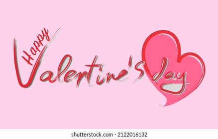 handgeschriebene Vektorgrafik mit Happy Valentinstag und Herzform auf hellrosa Hintergrund