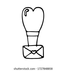 handwritten vector heart-shaped balloon carrying a love letter on a white background