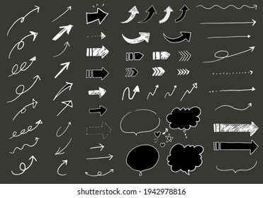 Handwritten vector illustration material of chalk-like arrow written on the blackboard