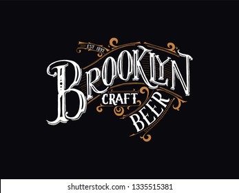 Handwritten vector lettering phrase, Brooklyn Craft Beer